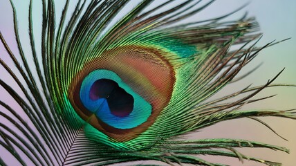 Obraz premium Close-Up of a Vibrant Peacock Feather Showcasing a Stunning Array of Colors and Intricate Patterns, Perfect for Nature and Beauty Themes in Art and Design