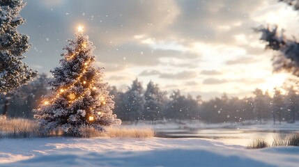 Naklejka premium Snowy Christmas Tree Landscape