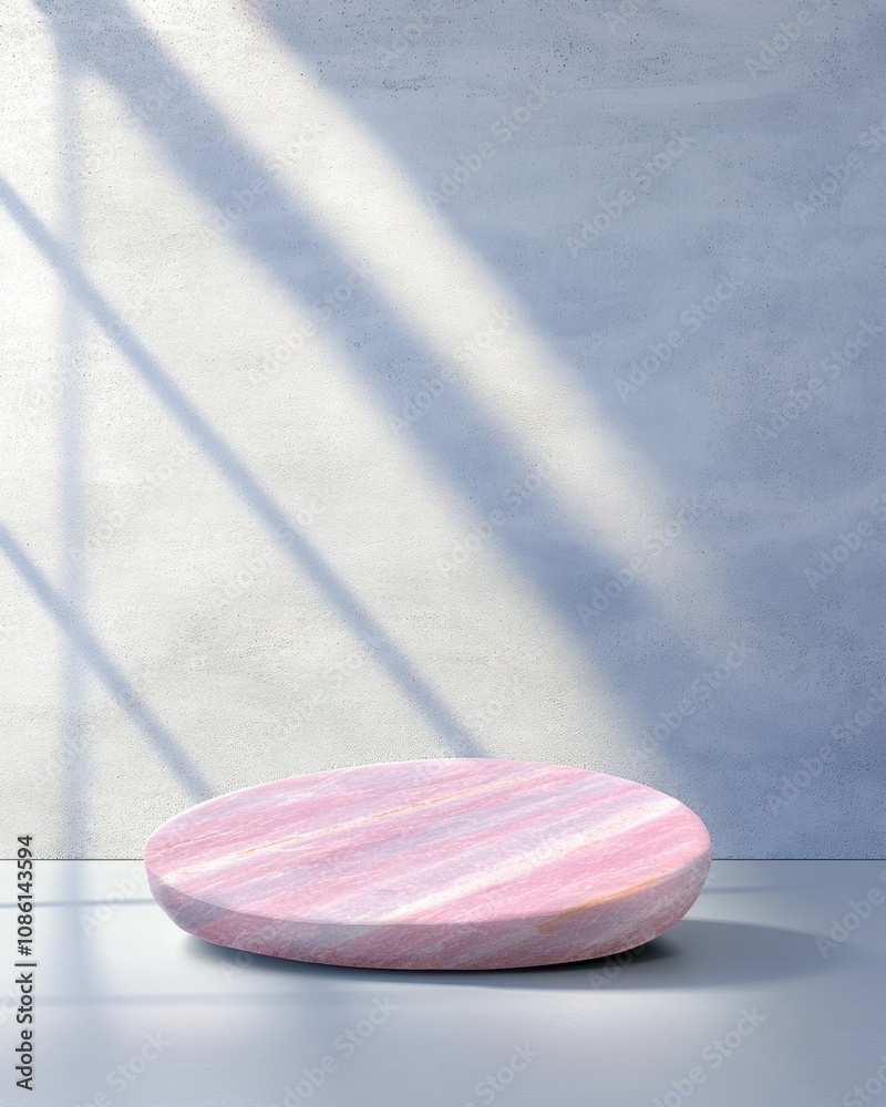 Poster elegant round podium showcasing textured gemstone in minimalist natural light setting
