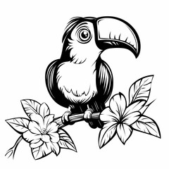 Naklejka premium Toucan, Kids coloring pages, black and white, simple line art style