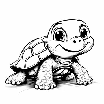 recommend clip art: Kids coloring page with a turtle, black and white, simple line art style