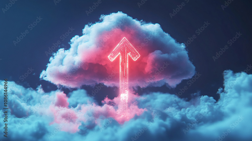 Poster a glowing arrow points upward within a large cloud illuminated with pink and blue hues