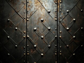 Fototapeta premium Dark Metal Texture with Rivets and a Diamond Pattern: A Grunge and Industrial Background