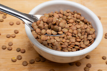 top view of lentilles grains.