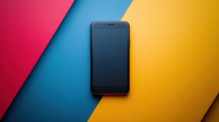 Cell phone sitting on a colorful surface