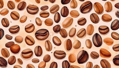 Obraz premium coffee beans watercolor illustration pattern and texture