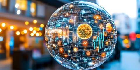 Global Network Digital Sphere Data Technology Innovation Futuristic Cityscape Background