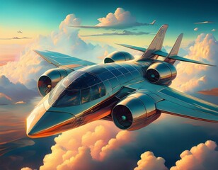 futuristic plane clouds