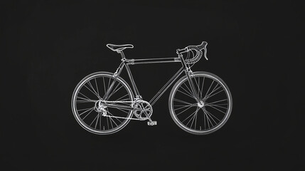 Fototapeta premium A minimalist line drawing of a road bicycle is shown against a black backdrop