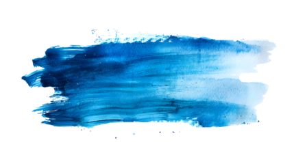 blue paint brush strokes in watercolor isolated against white background, PNG