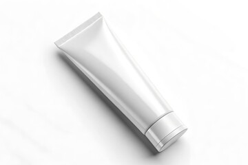 Minimalist white cosmetic tube mockup isolated on a marble surface, ideal for branding and product design showcases.