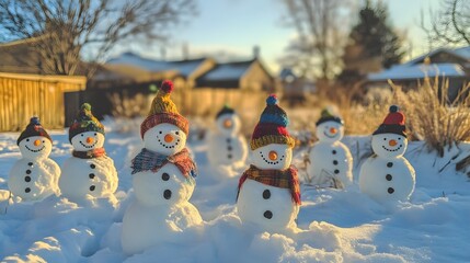 Obraz premium 雪だるまのグループ