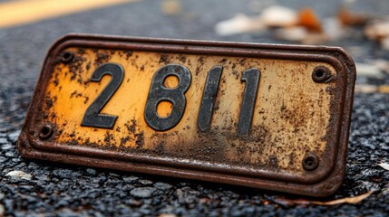 Rusty Number Plate: A Timeworn Symbol of the Past