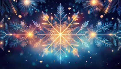 Fototapeta premium radiant snowflake patterns in a glowing night sky