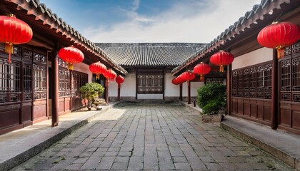 Fototapeta premium traditional chinese courtyard decorated with red lanterns