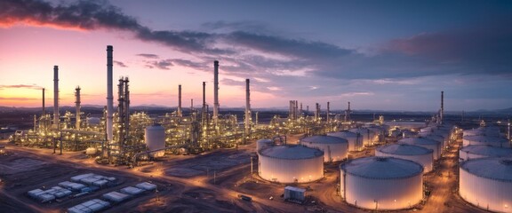 Obraz premium Modern industrial plant with big oil tanks. Aerial view