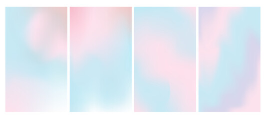 Fototapeta premium Elegant blue, purple and pink sky backdrop set. Pastel summer hues in a soft vector design. Abstract trendy blurred gradient background set with a light, minimal feel