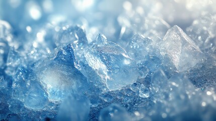 Many ice cubes that are sitting on top of each other, blue background