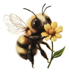 PNG Cute bee holding a flower in bright daylight