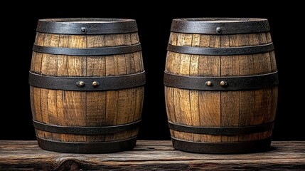 Rustic Wooden Barrels on a Dark Background