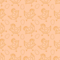 Easter chicken seamless birds pattern for wrapping paper and fabrics