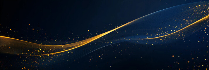 Abstract background with Dark blue and gold particle. Christmas Golden light shine particles bokeh on navy blue background
