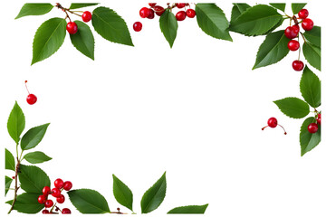 Fototapeta premium Cherry and leaf border transparent background