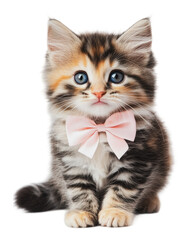 Obraz premium PNG Adorable kitten wearing a pink bow tie indoors