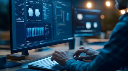 A graphic designer creating a logo on a computer