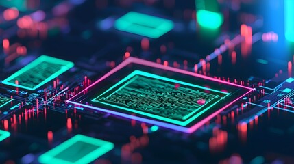 Obraz premium Abstract Neon Circuit Board