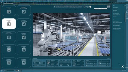 Generative artificial intelligence website generating video of solar panel factory using diffusion...
