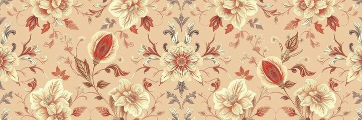 Fototapeta premium Luxurious floral pattern featuring intricate royal motifs in a seamless design, seamless, classic