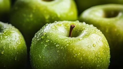 Close-up of Green Apples with Water Drops