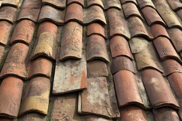 Weathered Clay Roof Tiles - A Detailed Close-Up