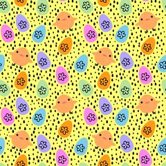 Easter chicken seamless birds pattern for wrapping paper and fabrics