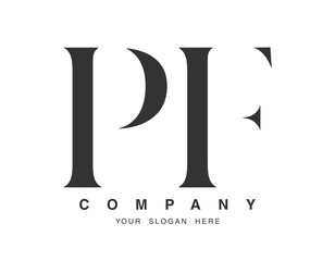 PF logo design. Initial letter p and f serif font style. Creative classic company name typography. Trendy logotype or identity.