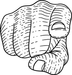 Vintage pointing finger engraving style hand drawn vector