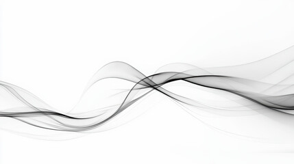 Graceful black and gray waves flow elegantly on a white background, creating an abstract, fluid motion that exudes a sense of calm and balance.