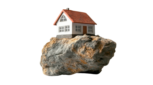 House model on a rock transparent background