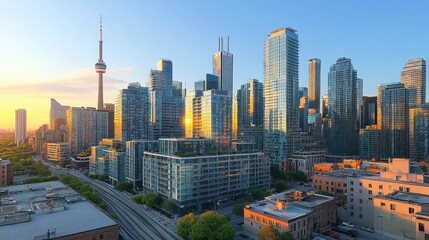 Sunset over a Vibrant City Skyline
