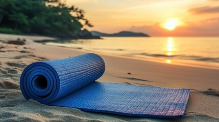 Yoga Mat on the Beach at Sunrise