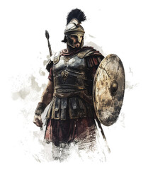 Naklejka premium PNG Ancient warrior stands ready for battle at dusk