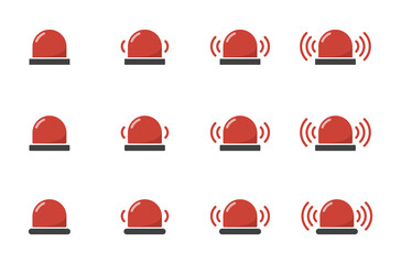 Emergency siren icon set collection in flat style. Ambulance, police light sign symbol