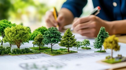 Fototapeta premium Model Trees and Plans for Landscape Design Projects