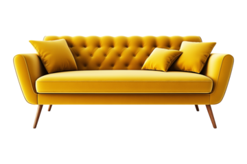 A yellow sofa isolated on white, png
