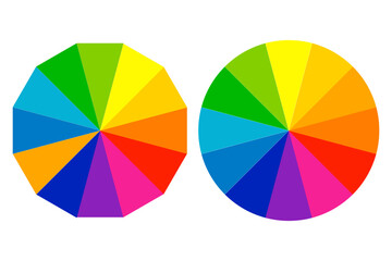 Fototapeta premium Twelve part RYB (red, yellow, blue; this color system is used by artists) color wheel. Complementary colors are opposite each other. Vector creative brush strock graphic, Color wheel. Vector illustra