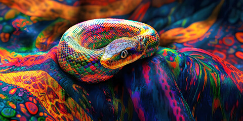 colorful patterned snake, ai generated.