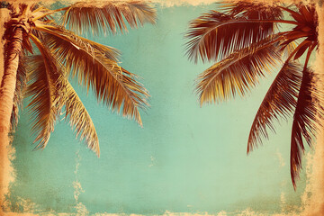 Retro style tropical palm tree background with clear skies, ideal for summer designs, vacation themes, and travel inspiration