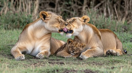 Obraz premium Playful Lions in Natural Habitat