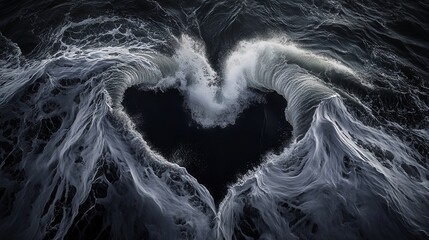 two cresting ocean waves come together to form a heart. valentines